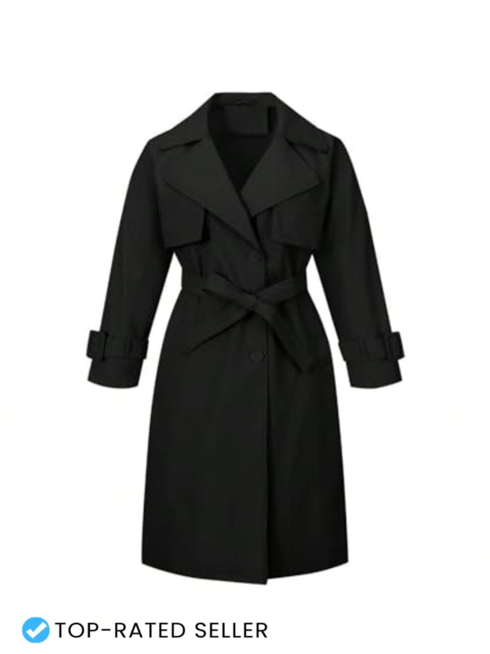 Women's Classic Long Trench Coat Belted Waist Windproof Water-Resistant